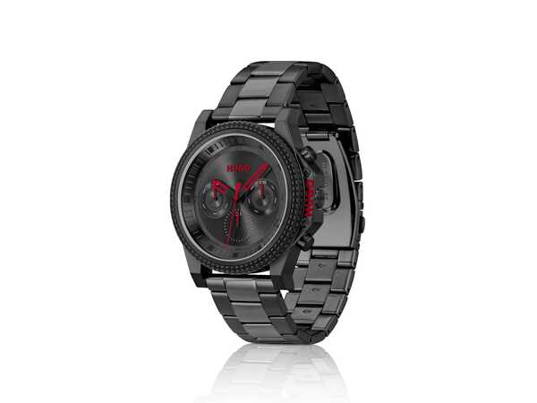 HUGO Link-Bracelet Watch with Black Dial and Silicone Bezel